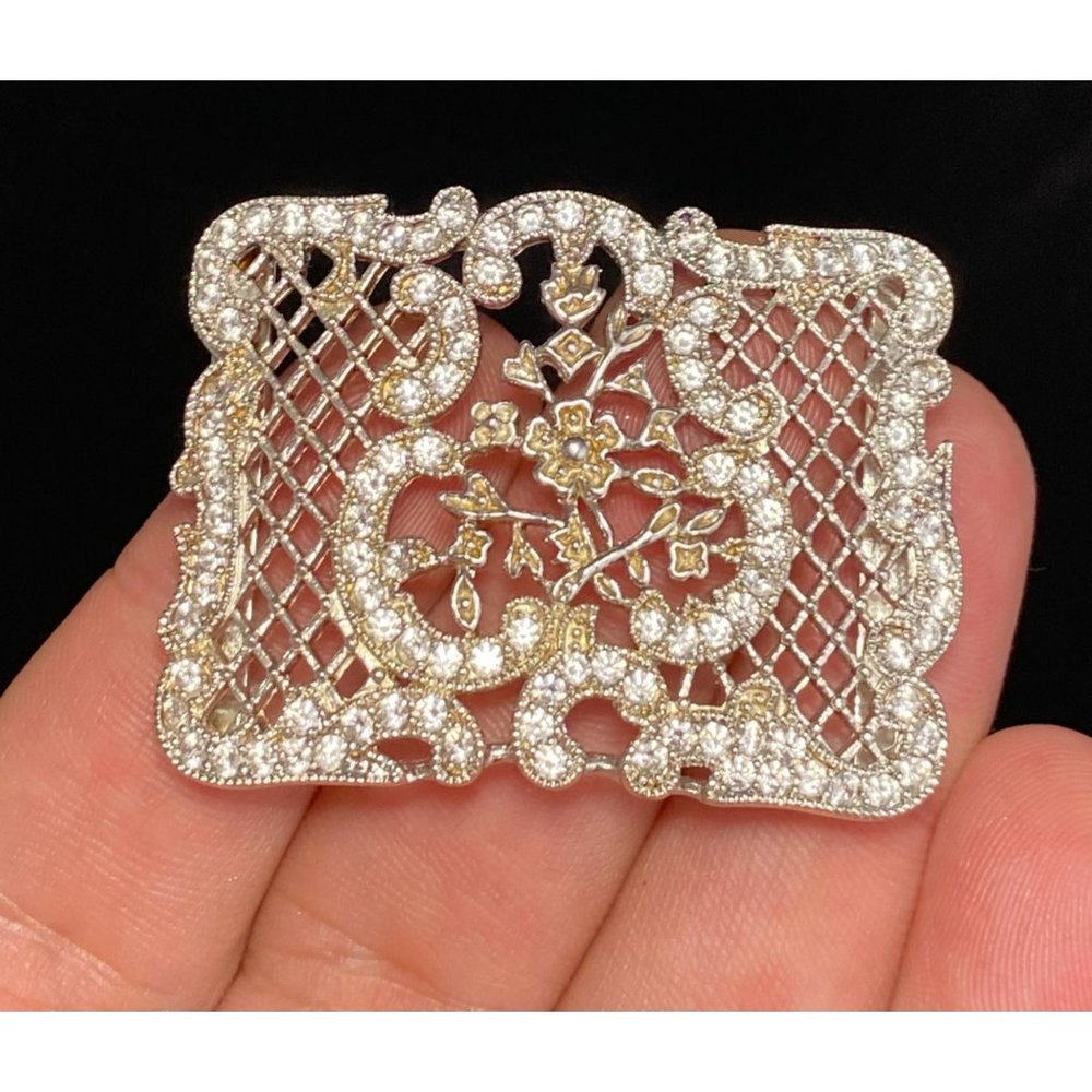 Joseph Esposito 925 Espo Cz Belt Buckle Floral Motif Designer Signed